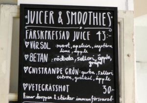 Raw food smoothie board at Raw Food House in Malmo