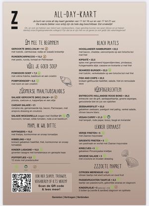 Menu  at Zoomers in Castricum
