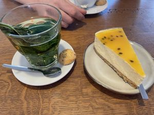 Mint tea with vegan passion fruit cheesecake   at Buna Koffiebar in Castricum