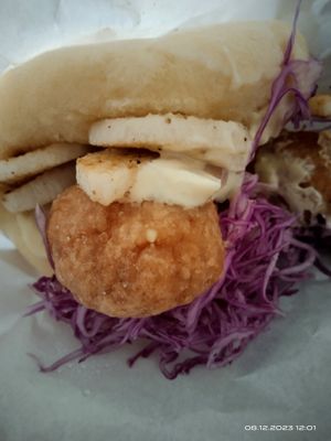 Plant based meat tatsuma with wasabi tartar sauce at Luu's Bao in Osaka