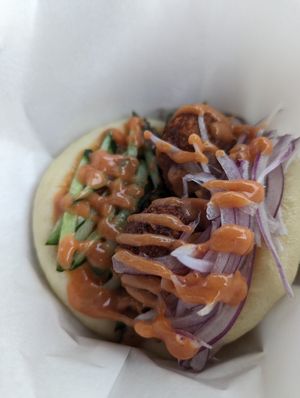 Falafel with sweet and spicy sauce at Luu's Bao in Osaka