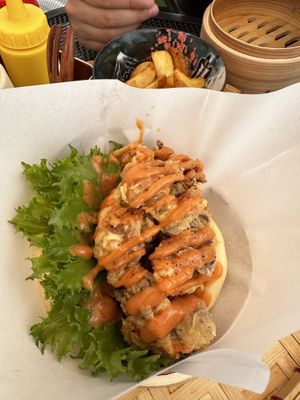 Maitake fritters with sweet & spicy sauce  at Luu's Bao in Osaka