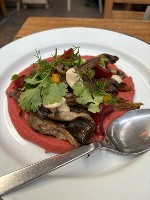 Mushrooms in a beetroot puree at Chuí in Buenos Aires