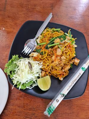 Yellow noodles, vegetarian option at Baantapkad Bangalows & Restaurant in Koh Yao Yai