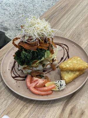 Croffle stack - crispy kale is so great !   at Vega in Spring Hill