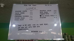 Menù changes daily  at Palawan Adventist Hospital Vegetarian Restaurant in Puerto Princesa