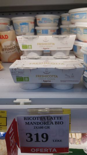 Vegan almond ricotta at Conad in Tirana