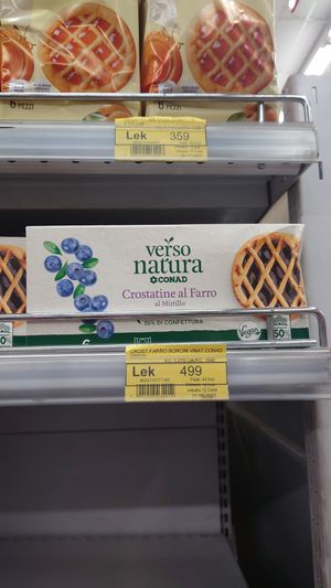 Blueberry pies at Conad in Tirana