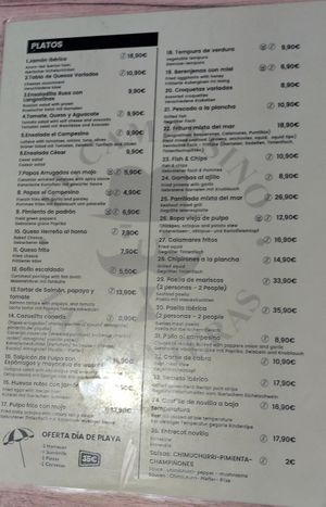 Menu as of February 2025 at Bar El Campesino 2 in Gran Canaria