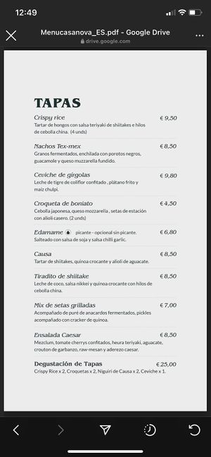 Carta at Veg & the Gang - Carrer Casanova in Barcelona