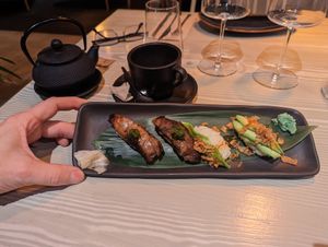 Nigiris: Grilled girgolas + toasted avocado at Veg & the Gang - Carrer Casanova in Barcelona