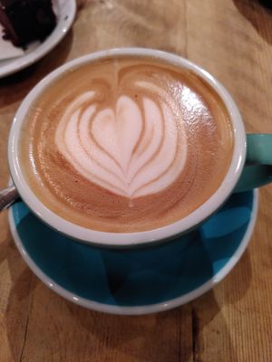 Decaf oat milk latte (January 2023) at 200 Degrees Coffee in York