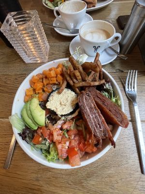 Power bowl and oat cappuccino   at Rosie's Kitchen in Dusseldorf