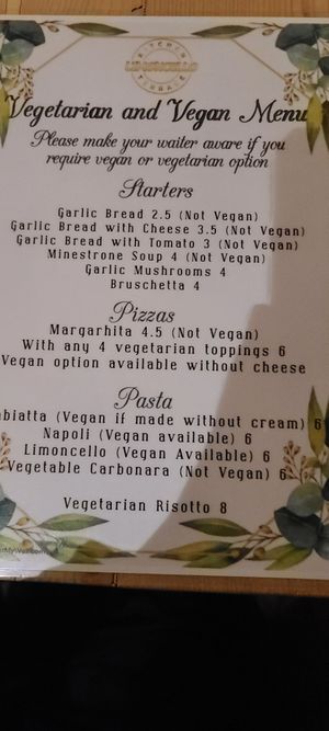 Vegetarian & vegan menu at Limoncello in Berwick-upon-tweed