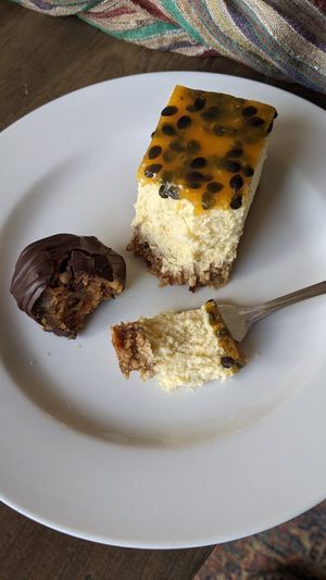 Vegan cheesecake was amazing! at Hablemos Coco Cafe in Puerto Natales