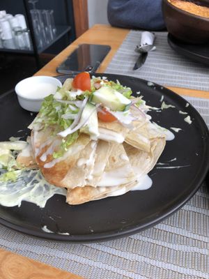 Quesadillas - very tasty sauce!   at Hablemos Coco Cafe in Puerto Natales