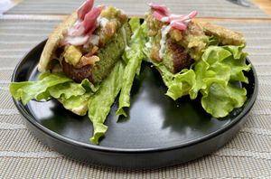 Falafel burger  at Hablemos Coco Cafe in Puerto Natales