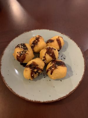 Fried banana and chocolate sauce   at Vin in Vienna