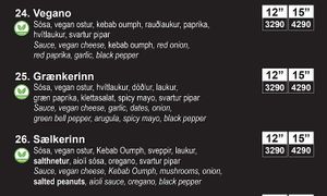 Vegan menue at Reykjavik Pizzeria in Reykjavik