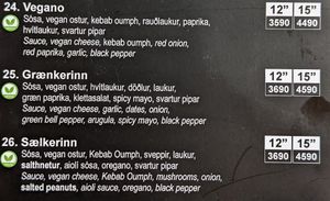 Menu as of May 2023 at Reykjavik Pizzeria in Reykjavik