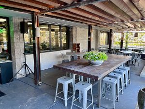 Shaded patio and they have their own parking area at Vegas Vegan Eatery in Las Vegas