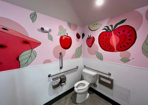 Red toilet at Vegas Vegan Eatery in Las Vegas