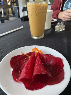 Delicious beets and coffee  at Vegas Vegan Eatery in Las Vegas