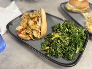 Heart of Palm “Lobster Roll” with yummy kale salad  at Vegas Vegan Eatery in Las Vegas