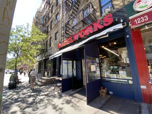 outside  at Bagelworks in New York City