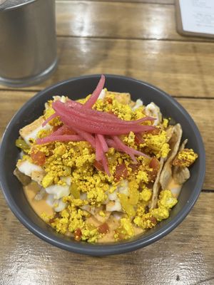Chilaquiles con tofu a la mexicana   at I Quit - Café & Bakery in Mexico City