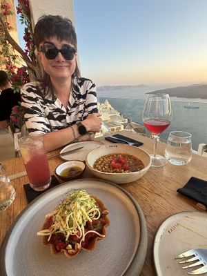 Tomato tart and traditional chickpeas  at Kaliya in Santorini
