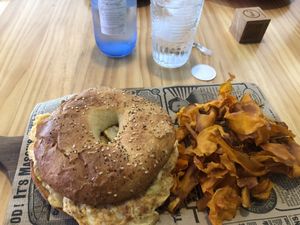 Omelette bagel minus the ham  at Feria 83 in Sevilla