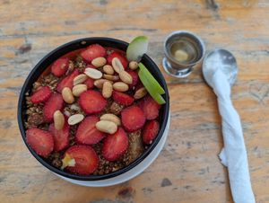Granola bowl (make sure to choose coconut yoghurt and maple syrup) at Pallet Cafe in Nairobi