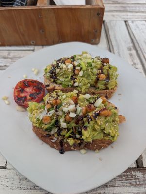 Smashed avocado on cereal bread at Pallet Cafe in Nairobi