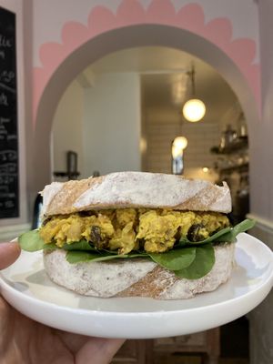 Coronation chickpea and spinach sandwich  at Francesca's in Scarborough