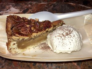 Warm Vegan peacan pie and ice cream  at Francesca's in Scarborough