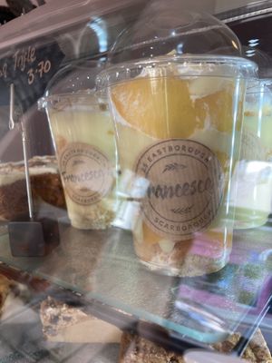 Peach and passion fruit trifle  at Francesca's in Scarborough