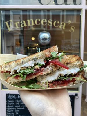 Vegan feta beetroot and caramelised walnut toastie  at Francesca's in Scarborough