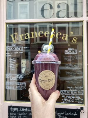 Blueberry super smoothie with almond butter and chia seeds  at Francesca's in Scarborough