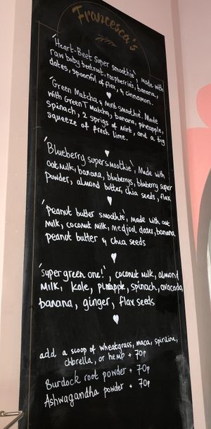 Smoothie menu at Francesca's in Scarborough