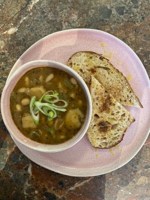 Sweet parsnip and cannellini bean with green chilli Soup  at Francesca's in Scarborough