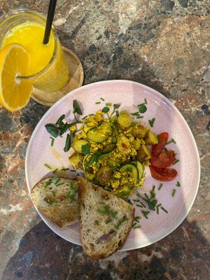 Indian Burghi Breakfast with courgette and chilli  at Francesca's in Scarborough