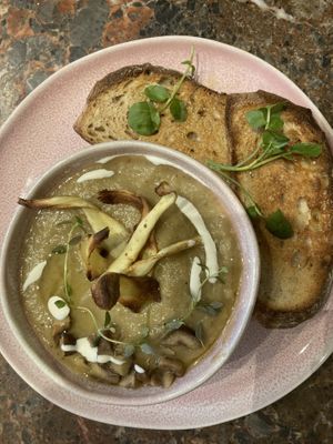 Francesca’s Jerusalem Artichoke soup with crispy parsnips   at Francesca's in Scarborough