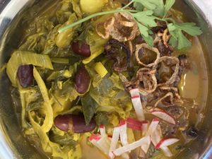 Francesca’s Ghormeh sabzi. Organic Persian stew with spring greens, potatoes, fenugreek, cooked using dried limes.  at Francesca's in Scarborough