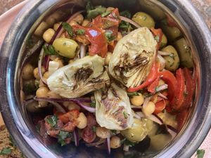 Artichoke salad with tomato & oregano bread  at Francesca's in Scarborough