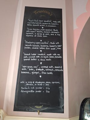 Smoothie menu at Francesca's in Scarborough