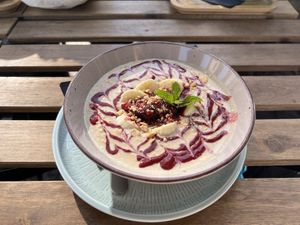Peanut butter and jelly oatmeal  at Cafedu in Prague