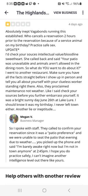 I couldn't give this place a lower score. at The Highlands Kitchen + Bar in Lake Lure