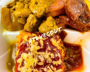 Faux meats and lasagna  at Chelsea's Bakery and Vegetarian Restaurant in Decatur