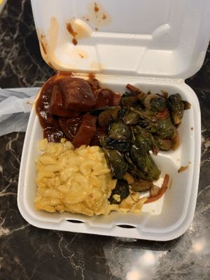 BBQ Tofu, Mac and Cheese, Brussel Sprouts at Chelsea's Bakery and Vegetarian Restaurant in Decatur